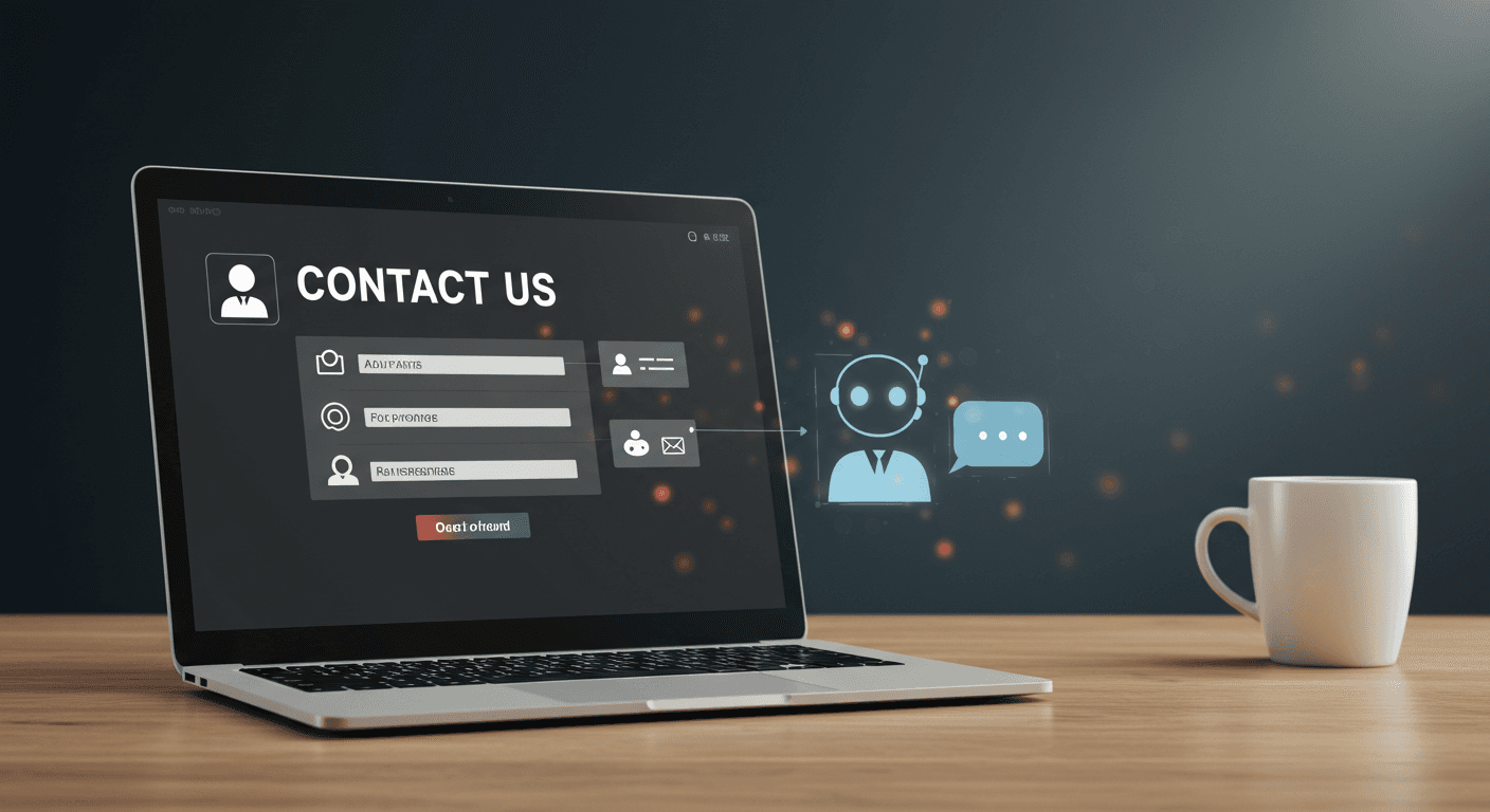 Laptop on a desk displaying a contact form